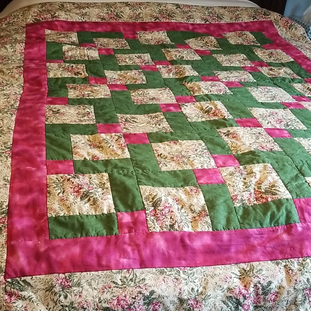 Elegant Green and Pink Patchwork Quilt